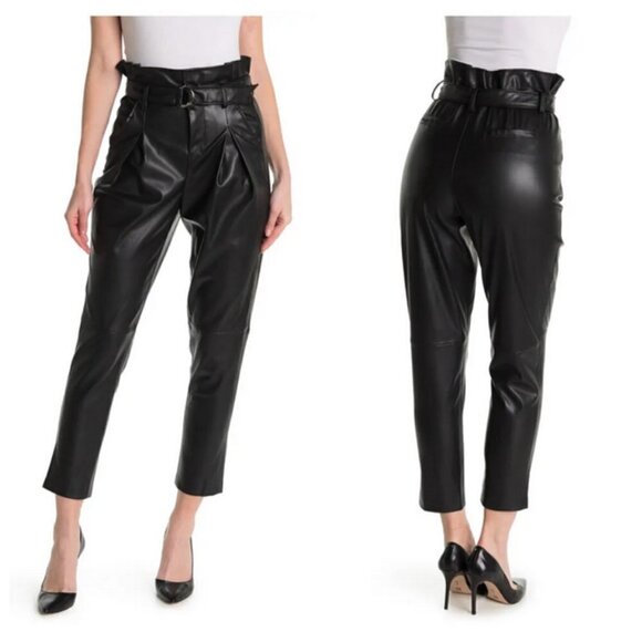 💕BLANKNYC💕 Belted Paperbag Waist Vegan Pants ~ Dark Secrets Black 28 NWT - Picture 1 of 13